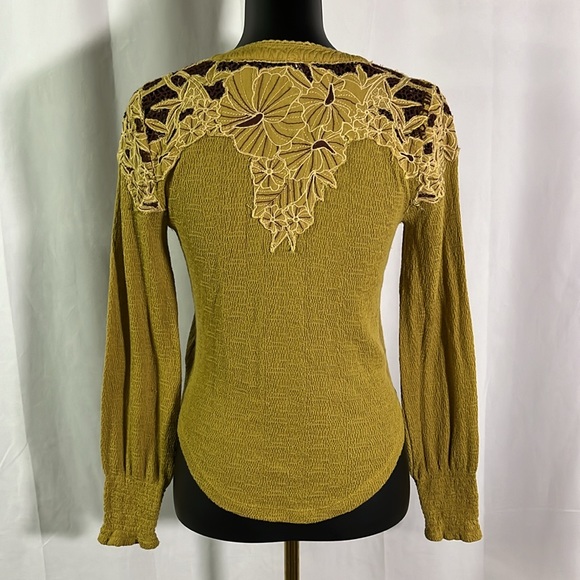 Free People Mustard Blouse with Embroidered Accents - Picture 4 of 16